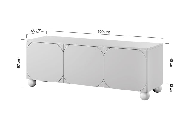 Comoda TV Sonia II Round - 150 3U Olive cu Picioare Rotunde