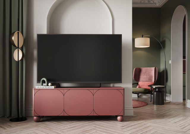 Comoda TV Sonia II Round - 150 3U Burgundy cu Picioare Rotunde