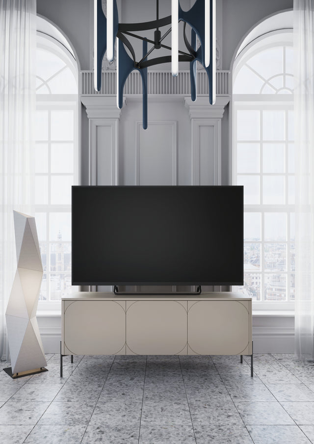 Comoda TV Sonia - 150 3U Beige cu Picioare Metalice