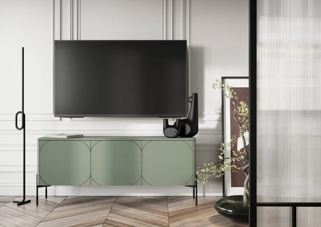 Comoda TV Sonia - 150 3U Olive cu Picioare Metalice