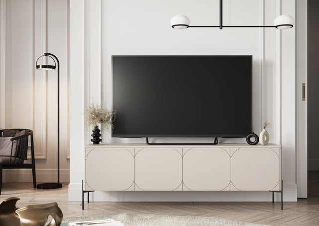 Comoda TV Sonia - 200cm 4U Beige cu Picioare Metalice