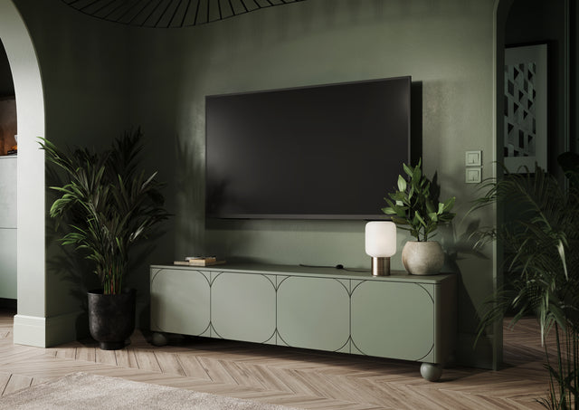 Comoda TV Sonia II Round- 200 4U Olive cu Picioare Rotunde