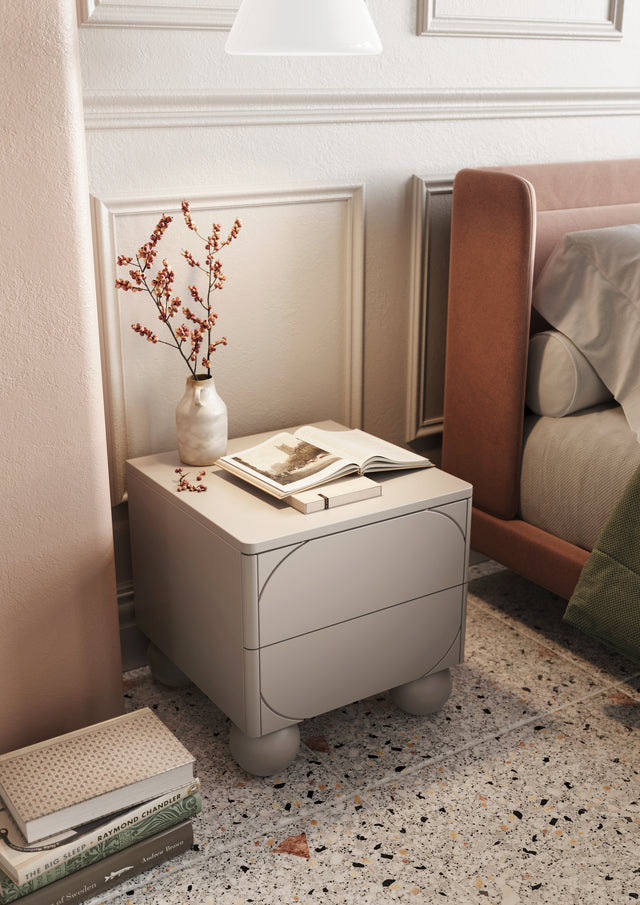 Noptiera Sonia II Round - Beige cu Picioare Rotunde