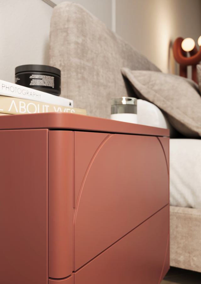 Noptiera Sonia II Round - Burgundy cu Picioare Rotunde