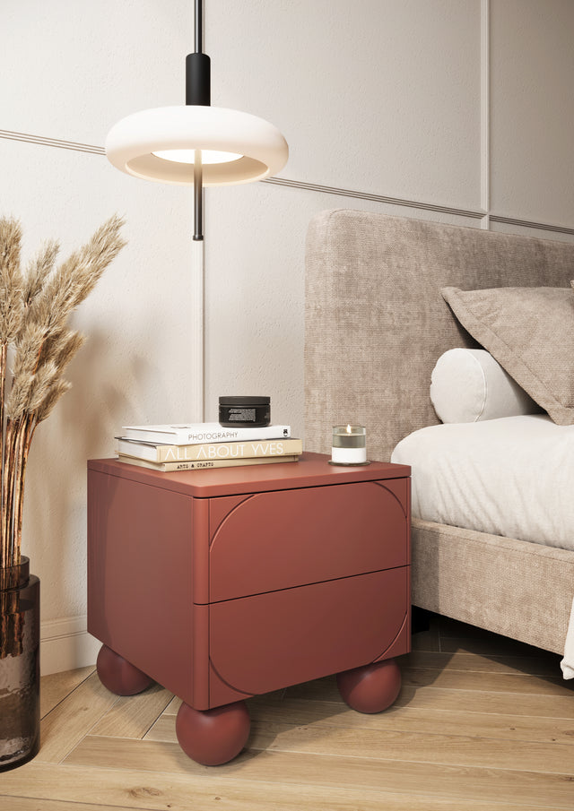 Noptiera Sonia II Round - Burgundy cu Picioare Rotunde