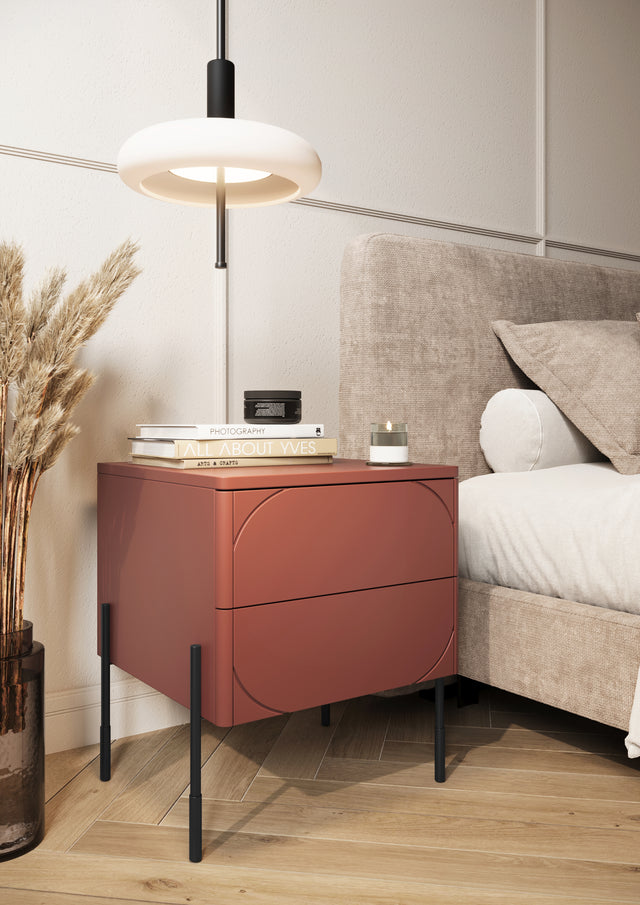 Noptiera Sonia Burgundy cu Picioare Metalice Negre