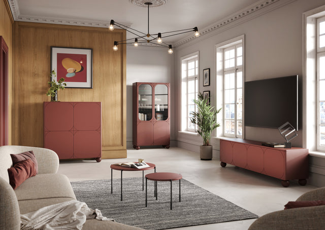 Comoda TV Sonia II Round - 200cm 4U Burgundy cu Picioare Rotunde