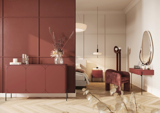 Noptiera Sonia Burgundy cu Picioare Metalice Negre