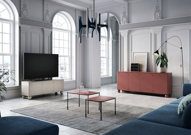 Comoda TV Sonia II Round - 150 3U Beige cu Picioare Rotunde