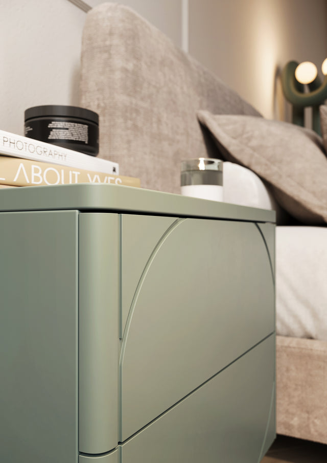 Noptiera Sonia Olive cu Picioare Metalice Negre