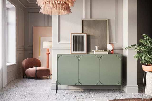 Comoda Sonia 150 3U Olive cu Picioare Metalice