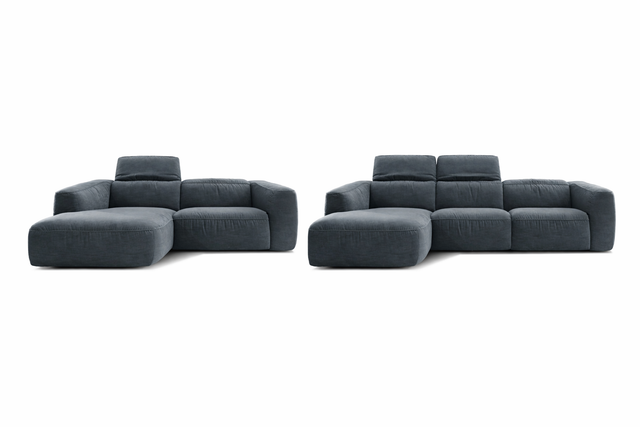 Variante de canapea cu colt cu tetiere rabatabile, material premium la alegere