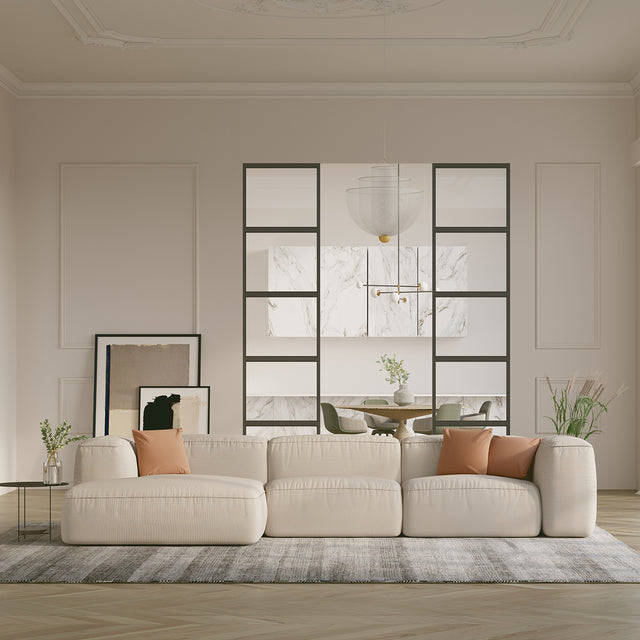 Canapea LOFT modulara cu material personalizabil, model lat și adânc pentru living