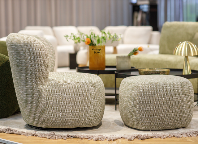 Fotoliu BESSO, vedere laterala, din material textil bej presonalizabil