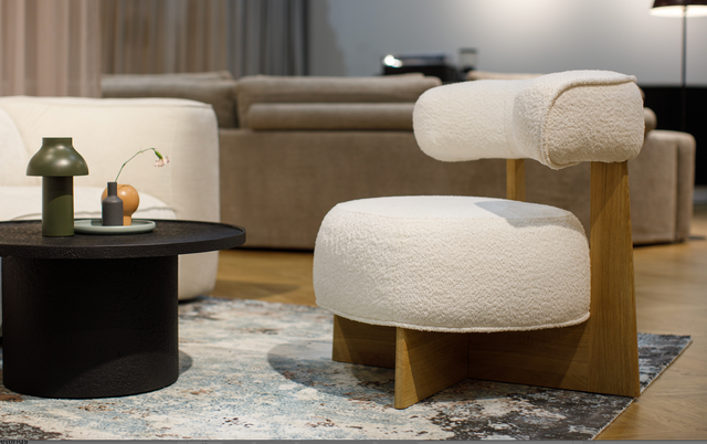 Fotoliu Mousse vedere laterala, cadrtu lemn masiv si tapiterie premium la alegere