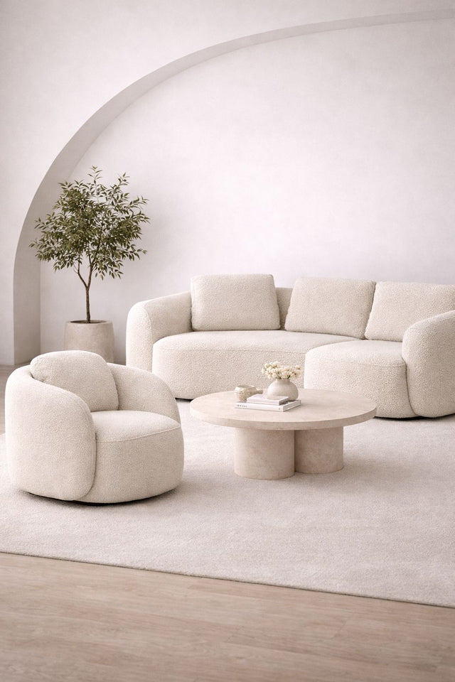 Fotoliu rotativ OMNIA amplasat intr-un living minimalist