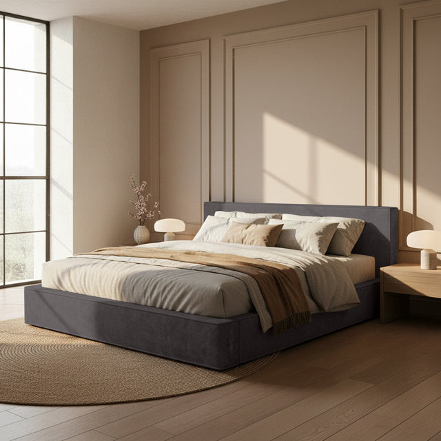 Pat tapițat ALMO 160x200 cu ladă și somieră rabatabilă