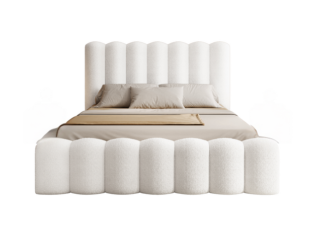 Detaliu tapițerie Pat AMO, material textil calitativ