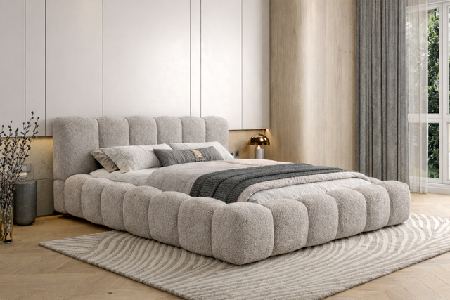 Pat tapițat DOLLI 160x200 cu ladă, material textil modern gri si material la alegere