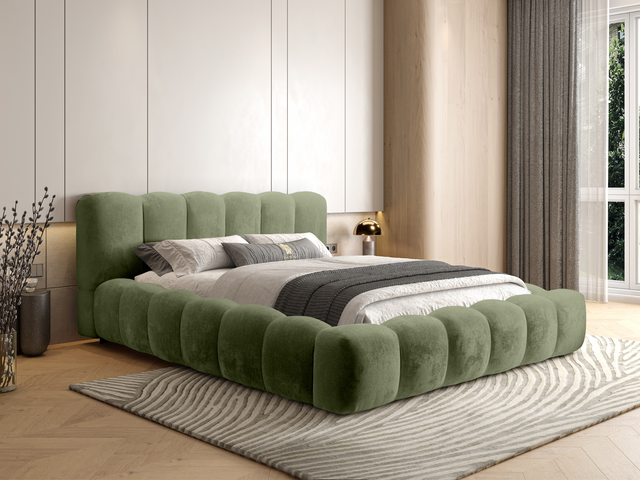 Pat DOLLI modern cu lada într-un dormitor amenajat modern și cozy cu material easy clean