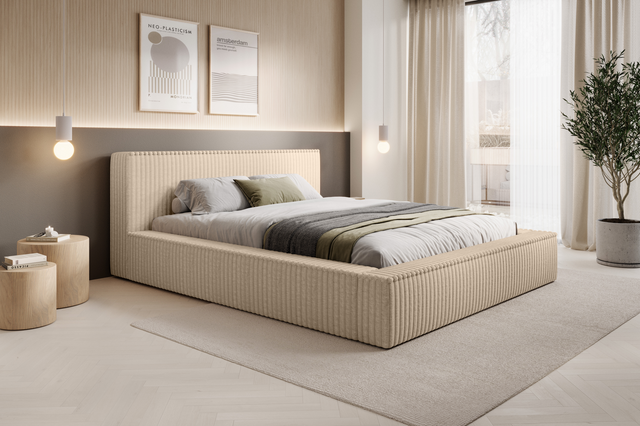 Pat MELLI crem într-un dormitor amenajat modern