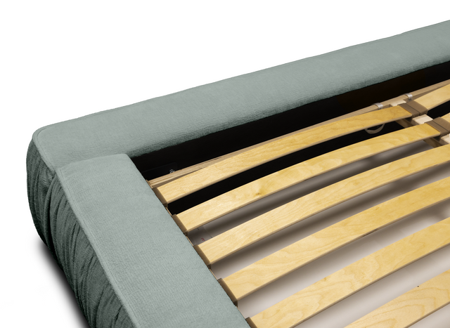 Detaliu tapițerie pat NOMI, material textil premium