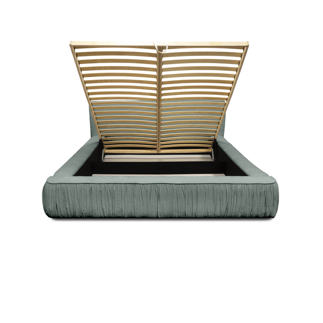 Pat tapițat NOMI 160x200 cu ladă și somieră rabatabilă vedere frontală