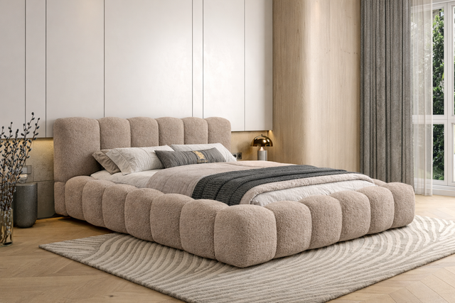 Pat tapițat DOLLI 160x200 cu ladă, material textil modern