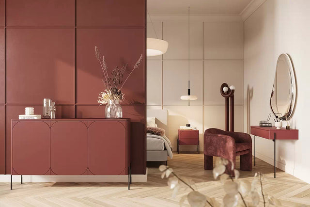 Comoda Sonia 150 3U Burgundy cu Picioare Metalice