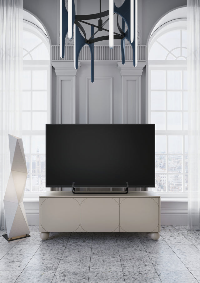 Comoda TV Sonia II Round - 150 3U Beige cu Picioare Rotunde