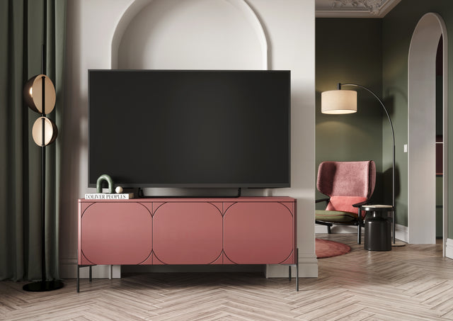 Comoda TV Sonia - 150 3U Burgundy cu Picioare Metalice