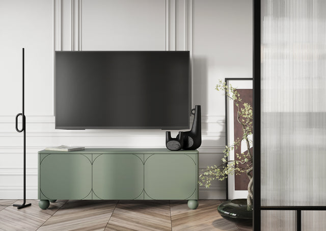 Comoda TV Sonia II Round - 150 3U Olive cu Picioare Rotunde