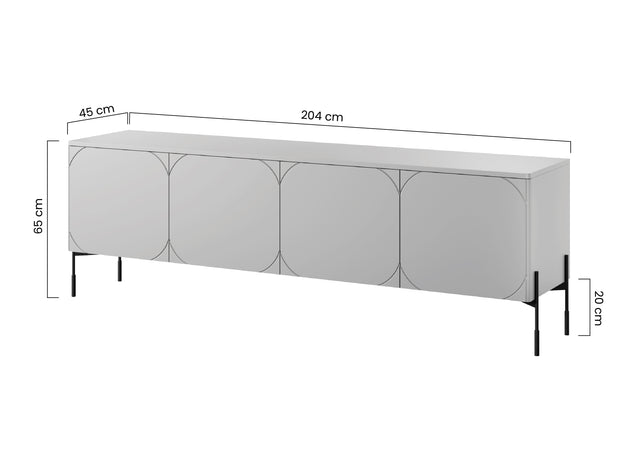 Comoda TV Sonia - 200cm 4U Beige cu Picioare Metalice