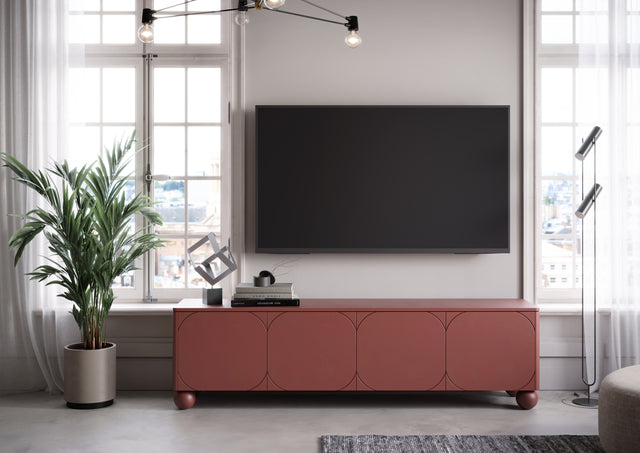 Comoda TV Sonia II Round - 200cm 4U Burgundy cu Picioare Rotunde