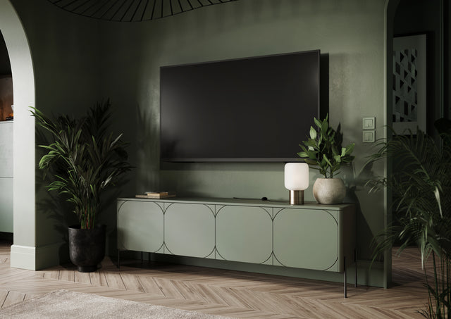 Comoda TV Sonia - 200cm 4U Olive cu Picioare Metalice
