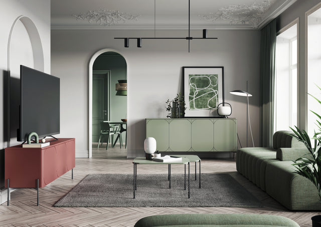 Comoda TV Sonia - 150 3U Burgundy cu Picioare Metalice