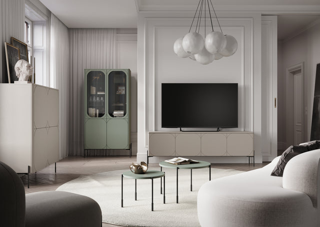 Comoda TV Sonia - 200cm 4U Beige cu Picioare Metalice