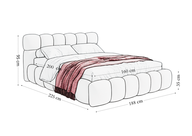 Pat tapițat BOSSI SLIM 140x200, 160x200, 180x200 cu ladă de depozitare