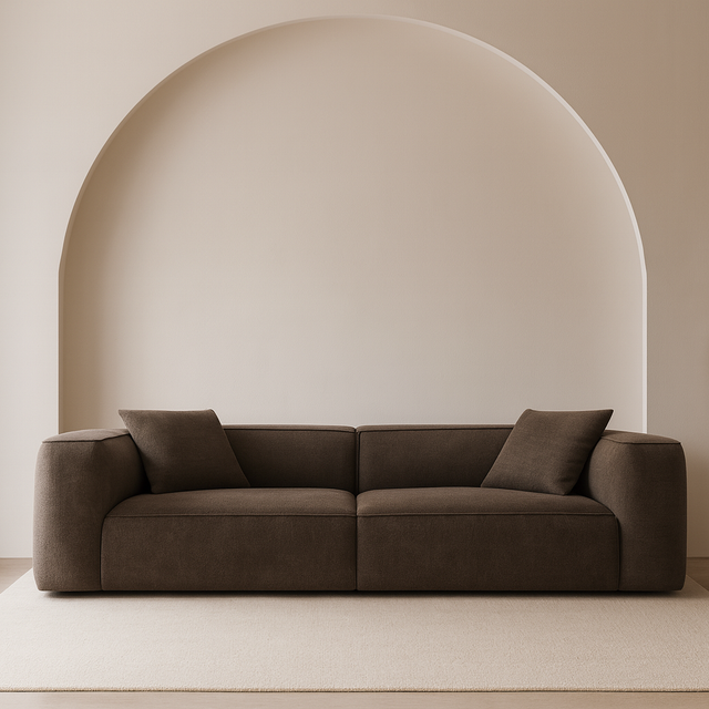 Canapea MAZO  cu colturi rotunjite, intr-un ambient modern minimalist