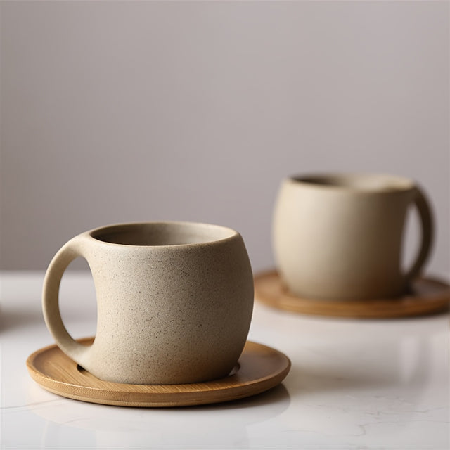 Ceașcă de cafea cu suport în stil minimalist, ceramică calitativă