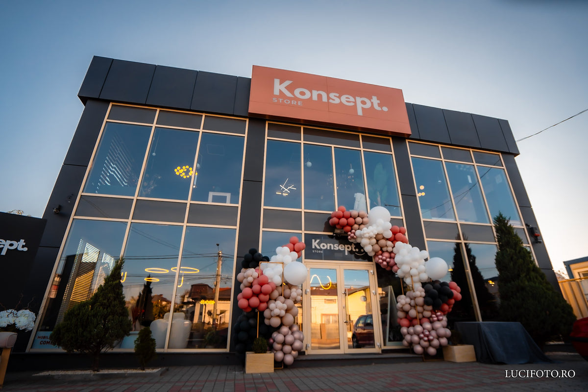 Showroom Konsept Store din Focșani, exteriorul magazinului de mobilă modernă.