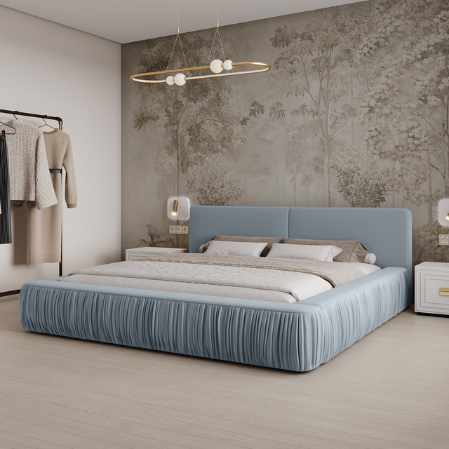 Pat NOMI baby blue într-un dormitor amenajat modern