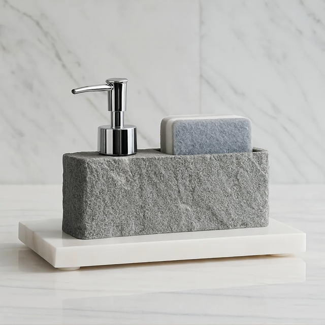 Sapuniera in culoare gri potrivit spatiului din baie