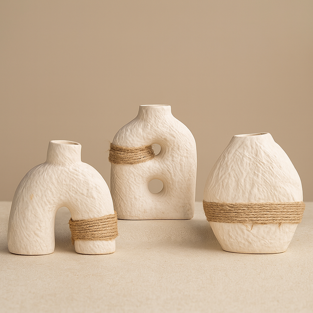 Set 3 vaze ceramica stil boho chic, decor interior modern